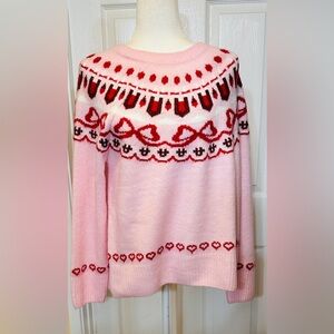 CeCe Sweater Pink Red Bow Hearts Size Medium